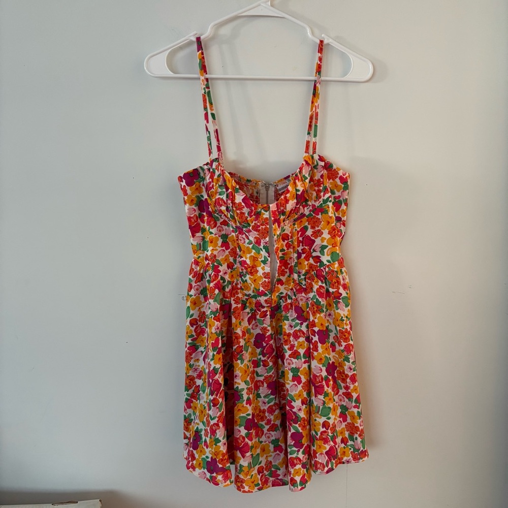 morning mist colourful orange, green, pink, yellow & white floral button romper💐